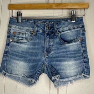 American Eagle Outfitters Midi Jean Shorts Distressed hem